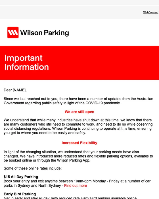 Wilson Parking Australia account notice email
