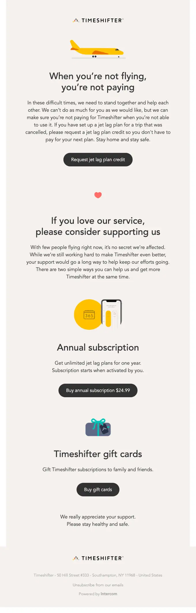 Timeshifter account notice email, full length