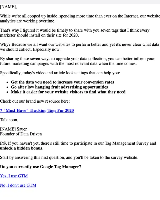 Data Driven newsletter email