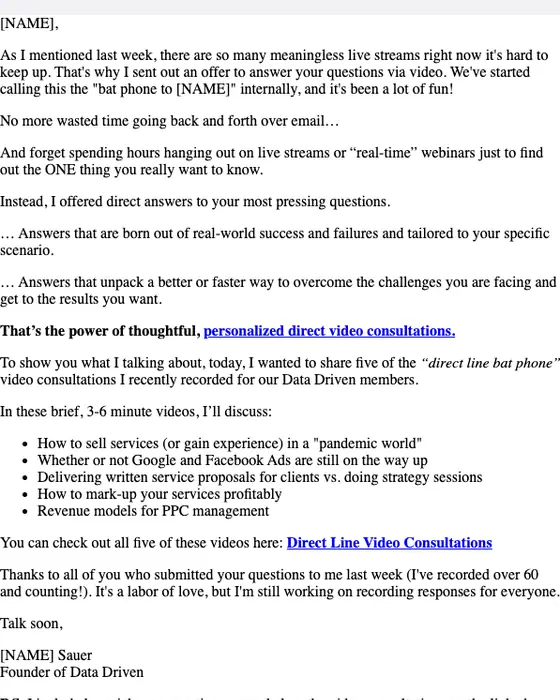 Data Driven U newsletter email