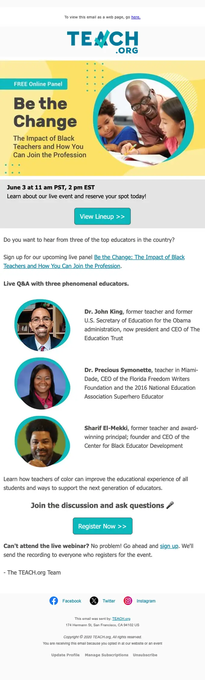 TEACH.org event invite email, full length