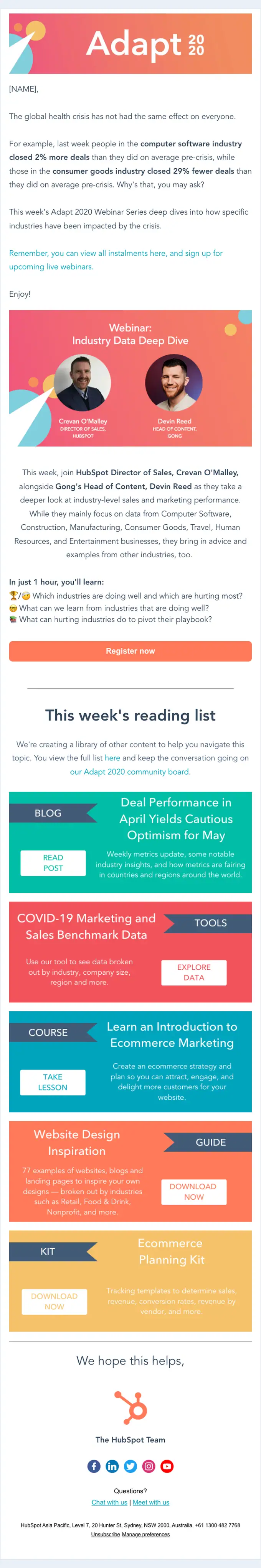 HubSpot webinar email, full length