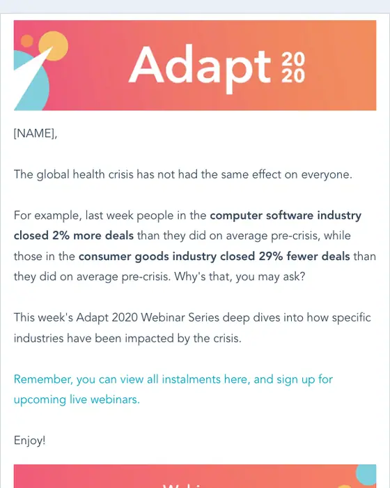 HubSpot webinar email
