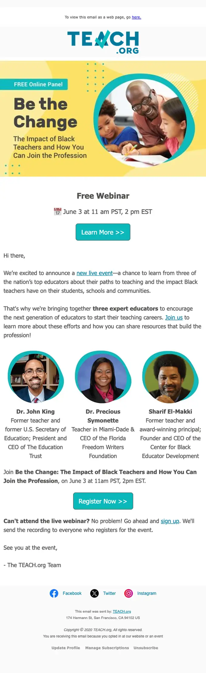 TEACH.org event invite email, full length