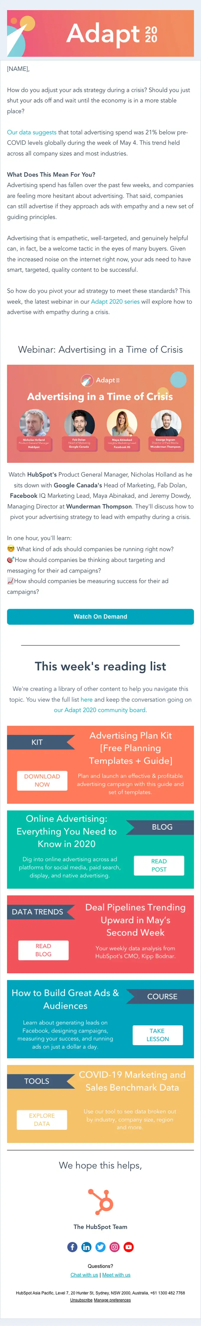 HubSpot webinar email, full length