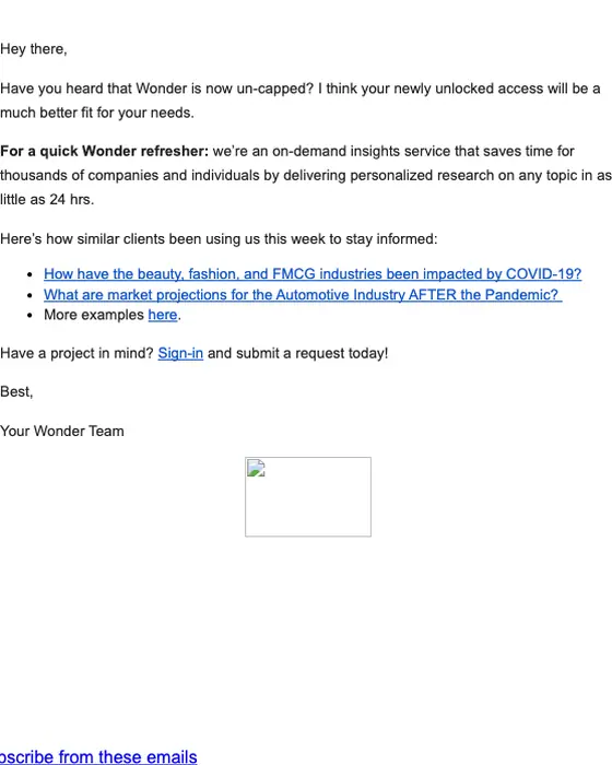 Wonder account notice email