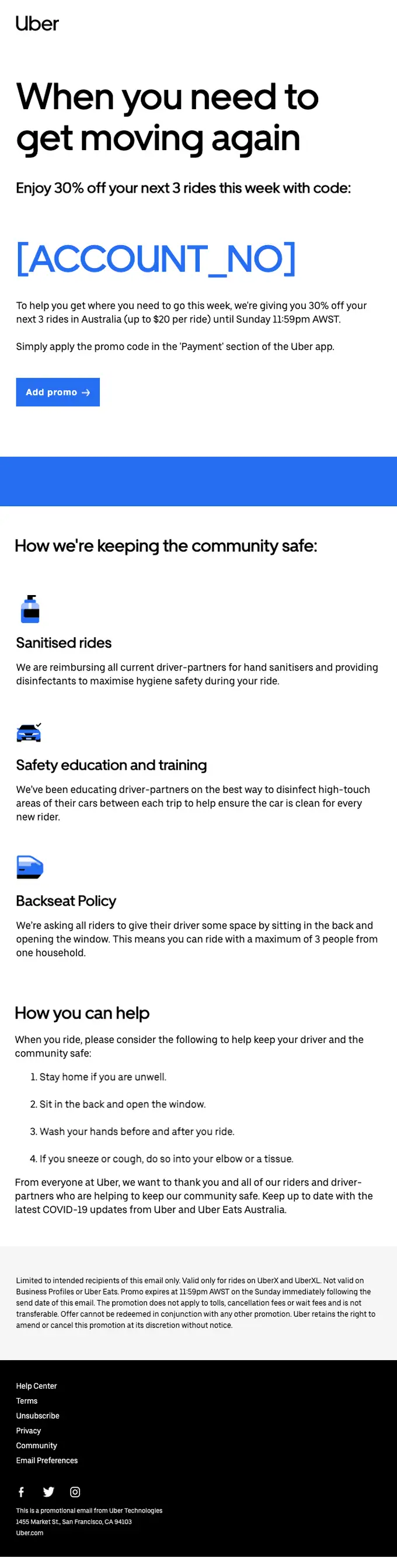 Uber discount offer email, full length