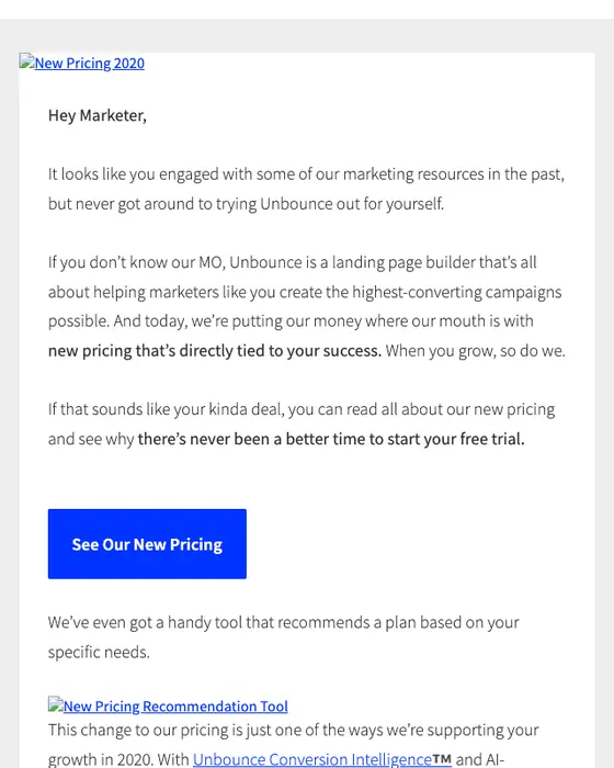 Unbounce promotional email
