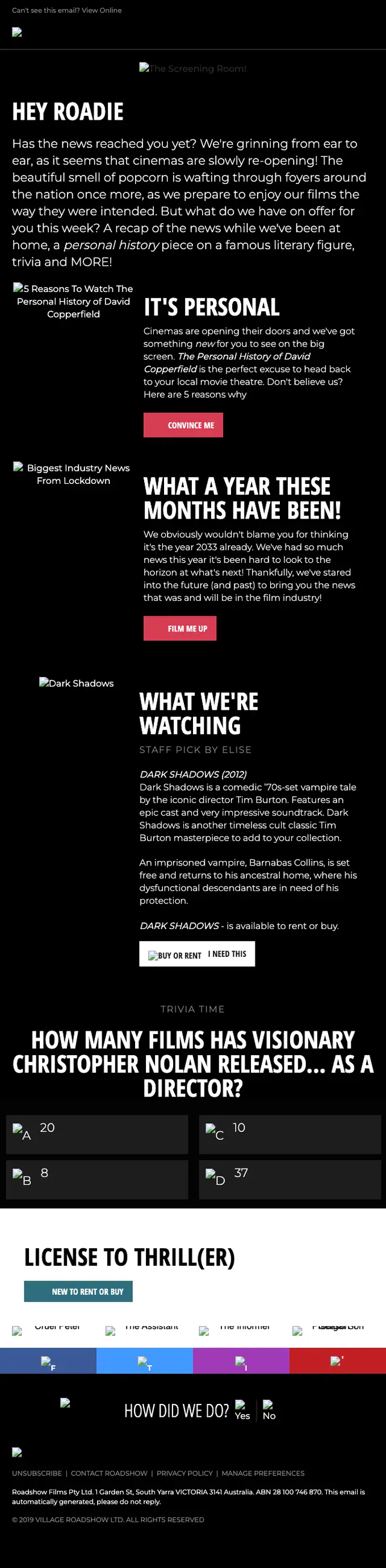 Roadshow newsletter email, full length