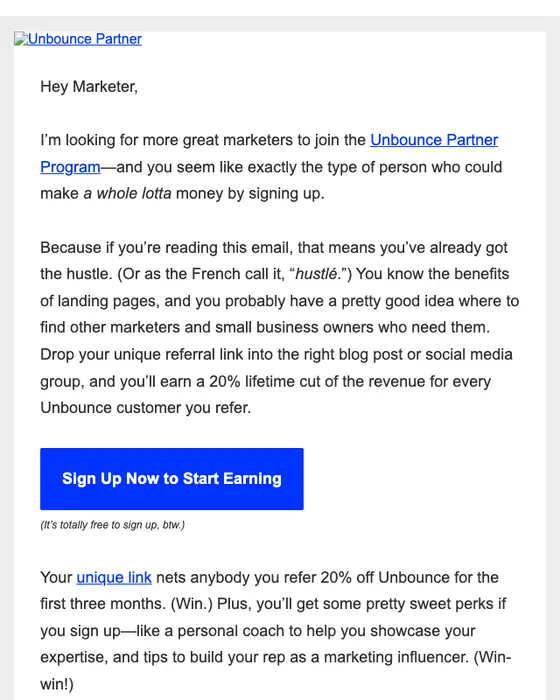 Unbounce referral email