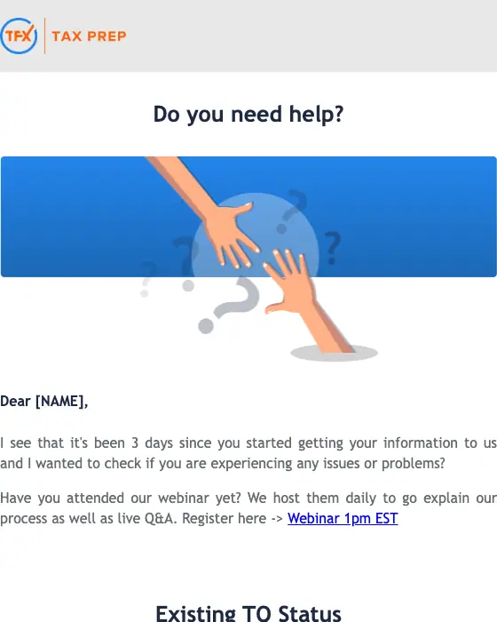 TFX Onboarding re engagement email