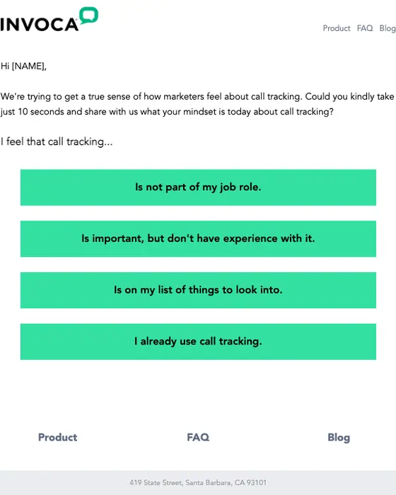 Invoca survey email