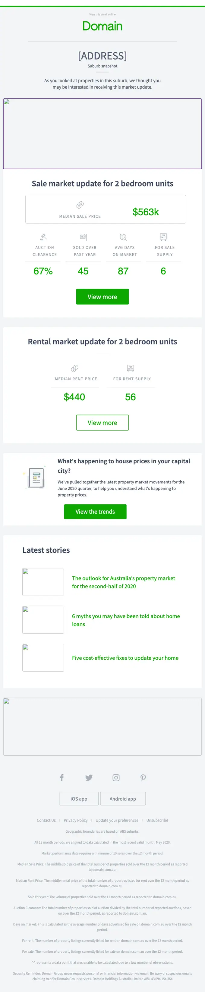 Domain Announcements newsletter email, full length