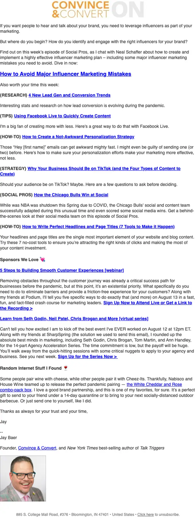 Convince & Convert newsletter email, full length