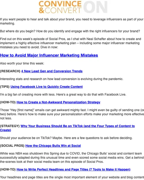 Convince & Convert newsletter email