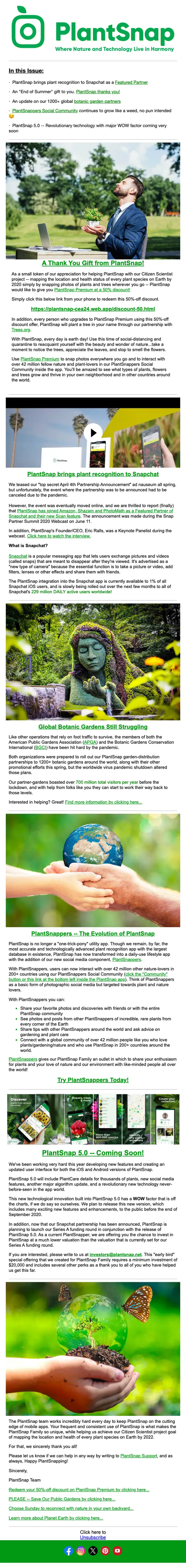PlantSnap newsletter email, full length