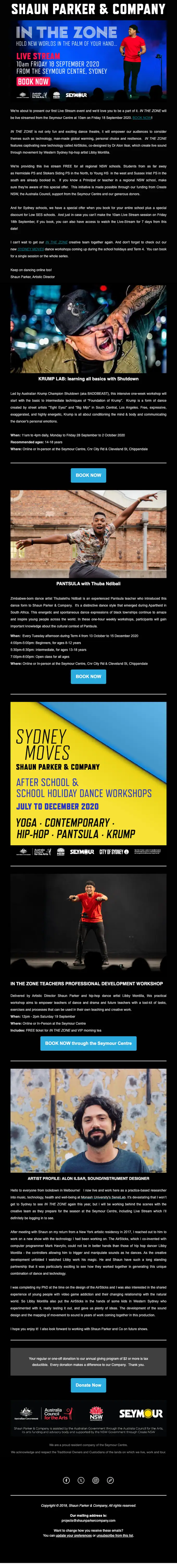 Shaun Parker & Company newsletter email, full length