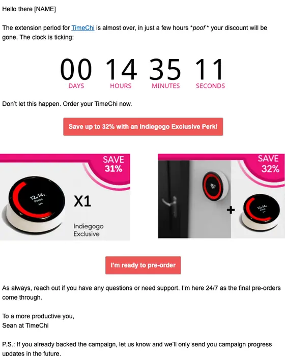 TimeChi expiration notice email