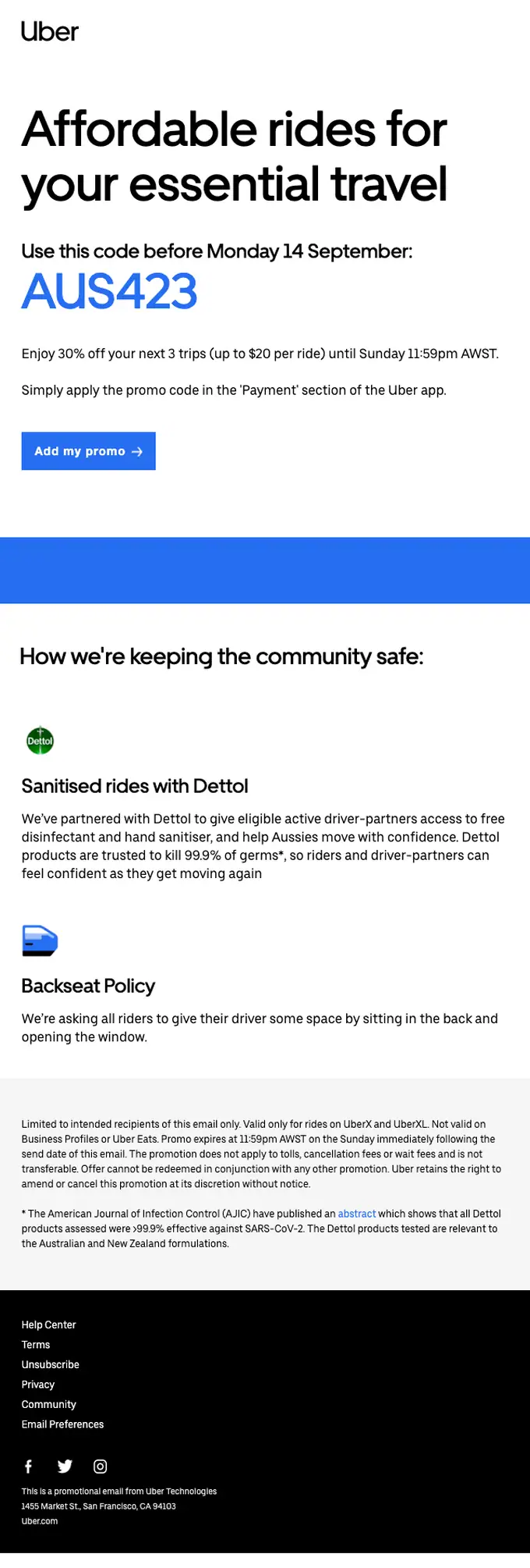 Uber promotional email, full length