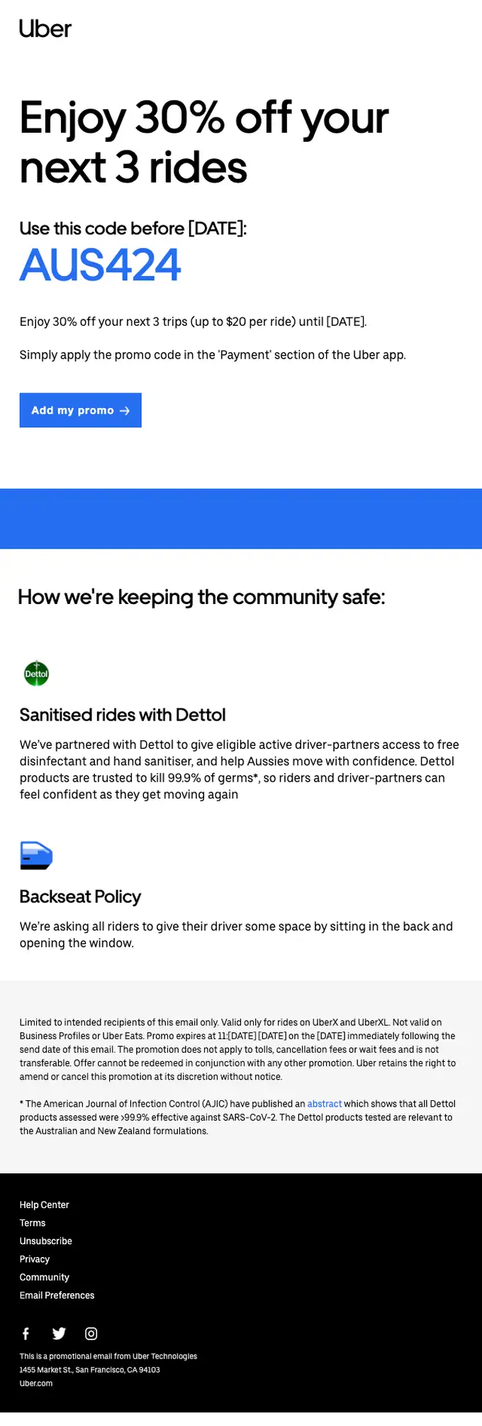 Uber promotional email, full length