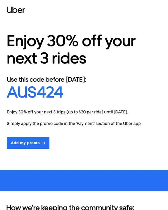 Uber promotional email