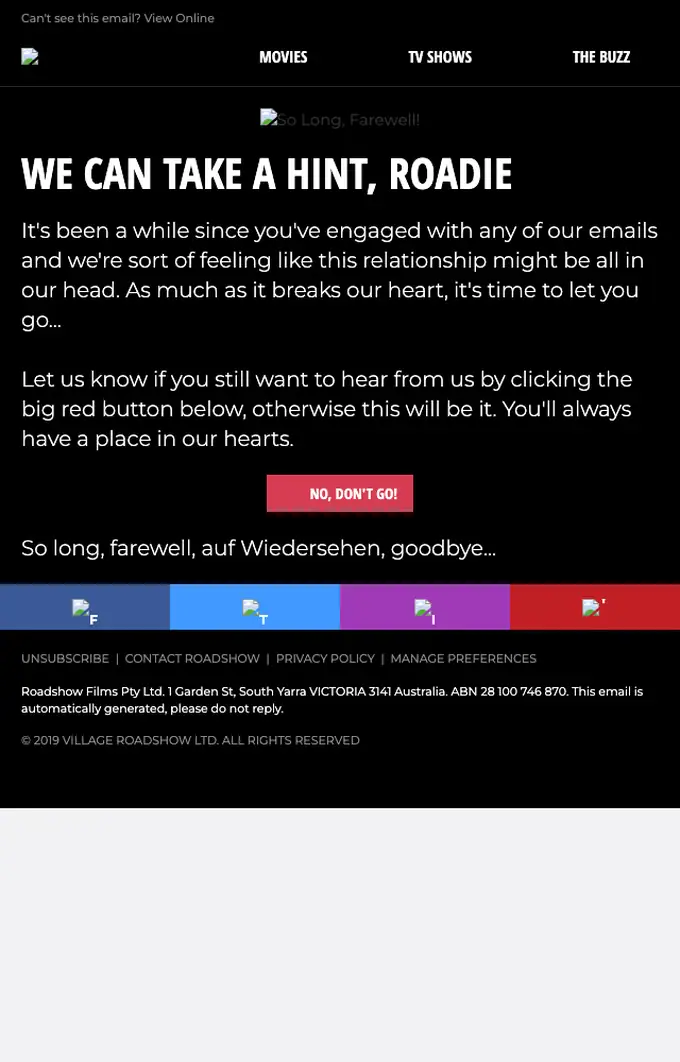 Roadshow re engagement email, full length
