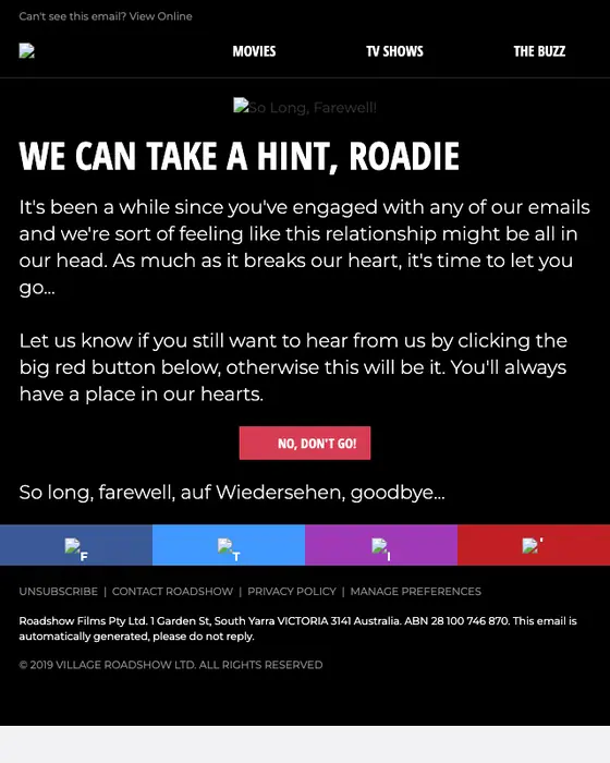 Roadshow re engagement email