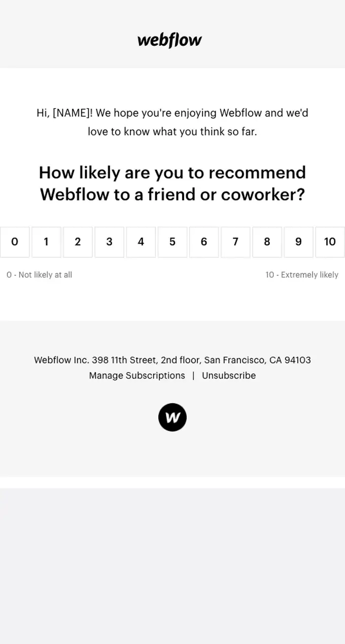 Webflow survey email, full length