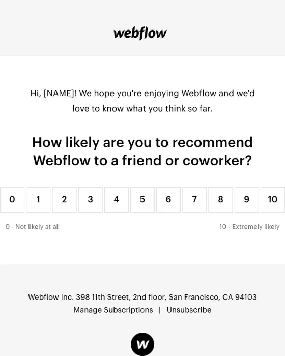 Webflow survey email