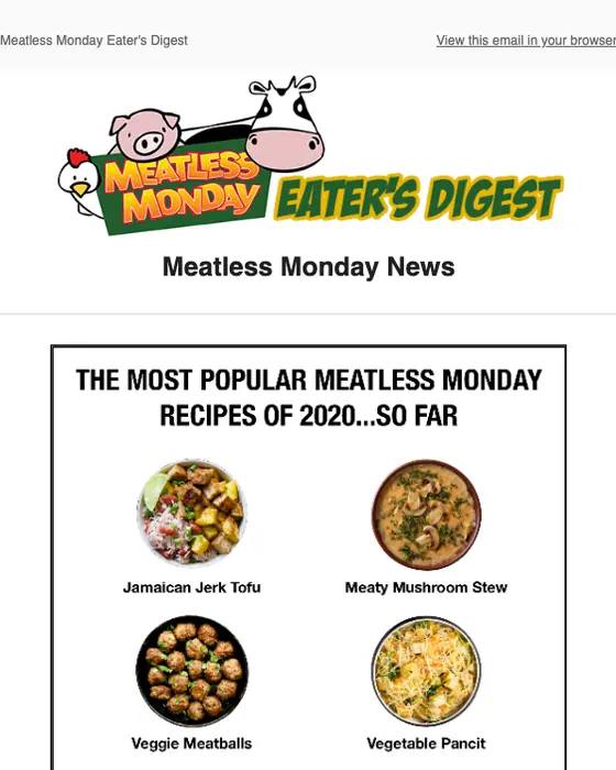 Meatless Monday newsletter email
