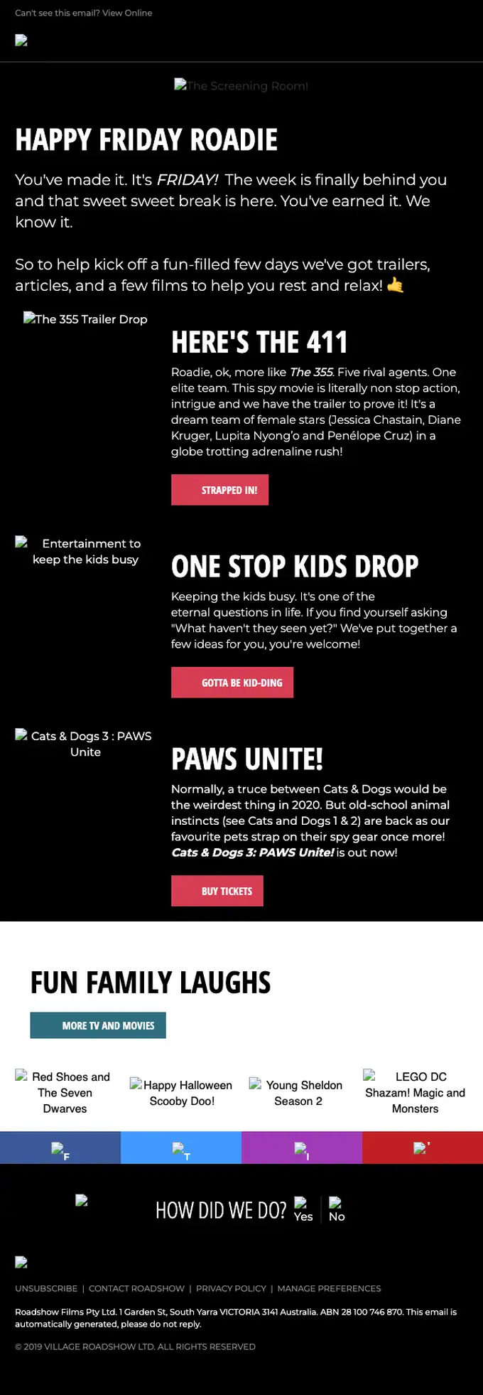 Roadshow newsletter email, full length