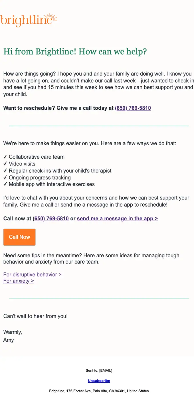 Brightline account notice email, full length