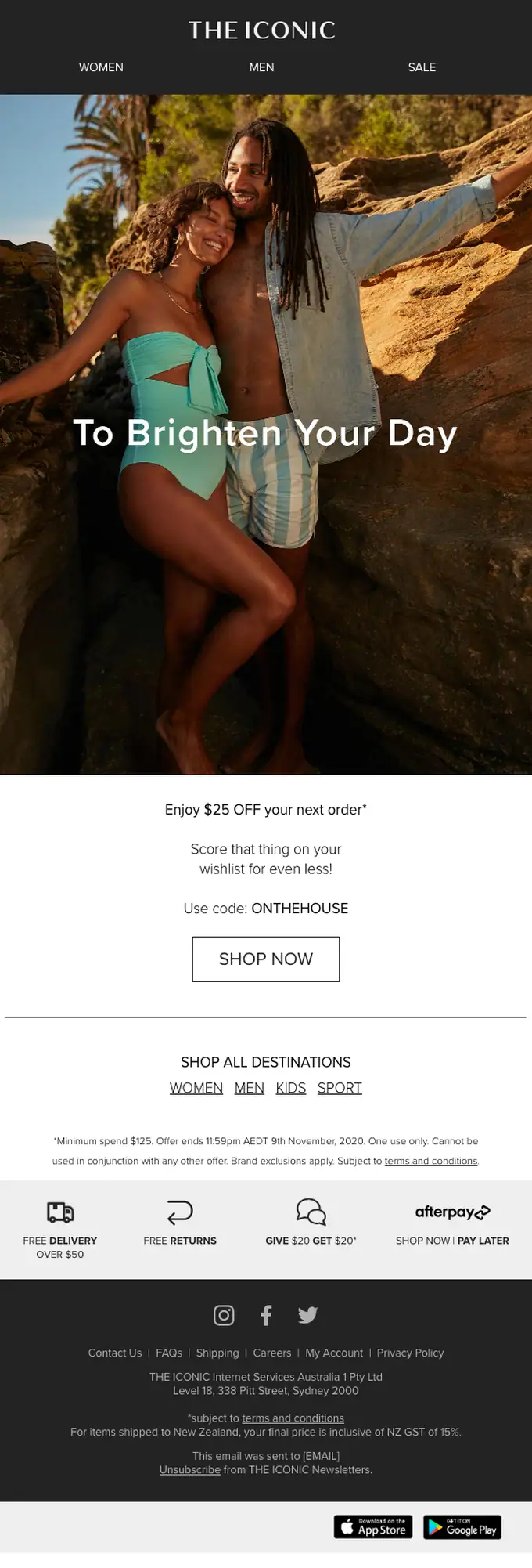 THE ICONIC discount offer email, full length