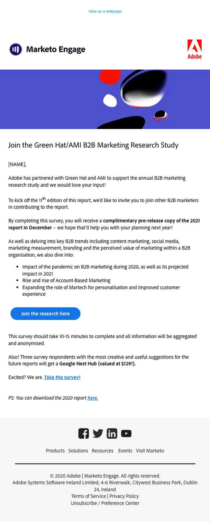 Adobe - Marketo Engage survey email, full length