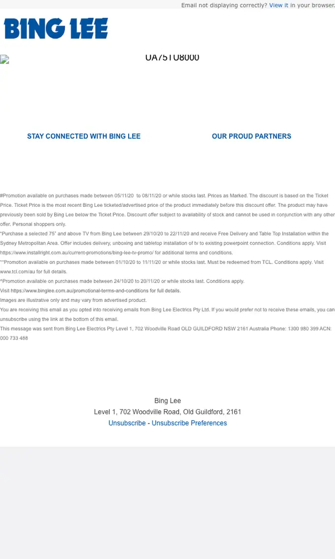 Bing Lee promotional email, full length