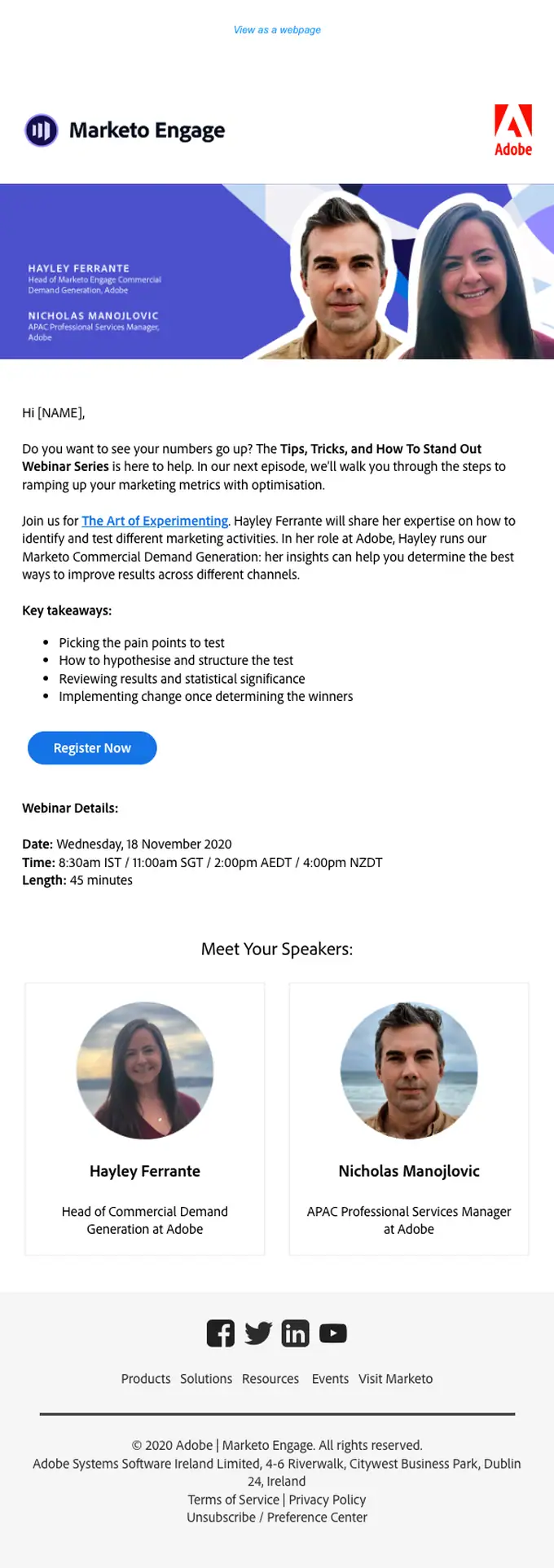 Adobe - Marketo Engage webinar email, full length