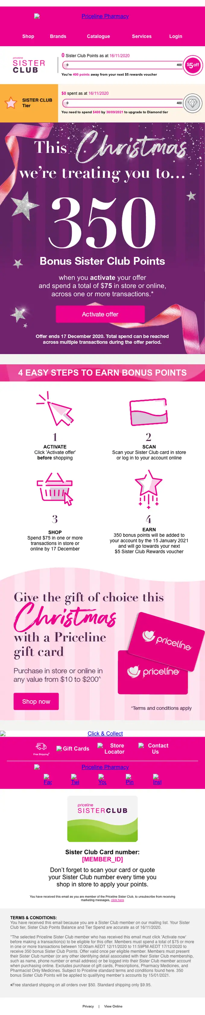 Priceline promotional email, full length