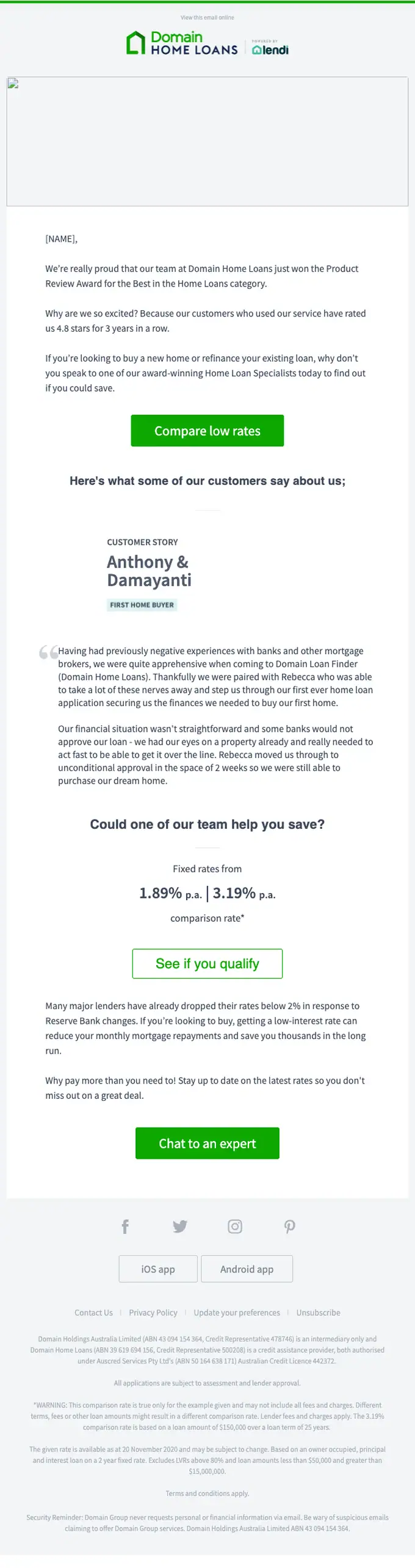 Domain Home Loans promotional email, full length