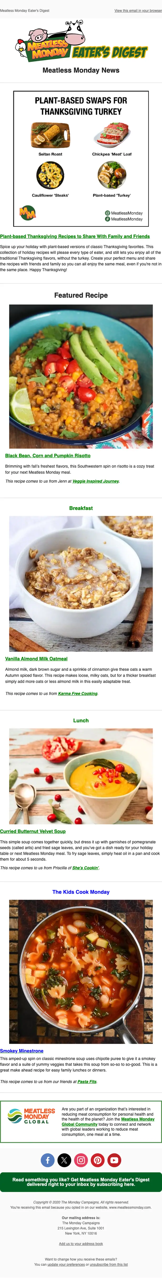 Meatless Monday seasonal email, full length