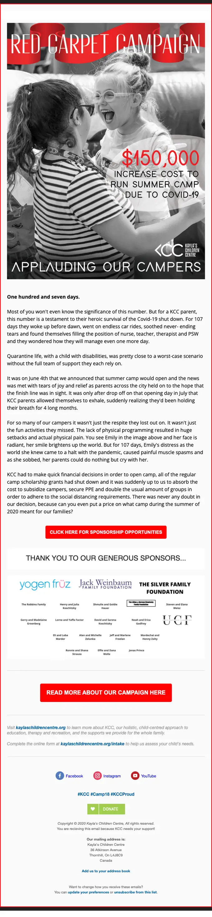 Kayla's Children Centre newsletter email, full length