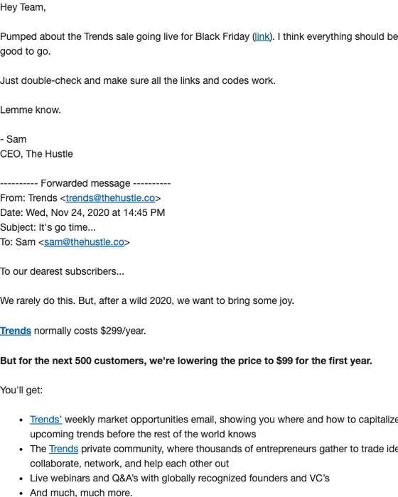 The Hustle promotional email
