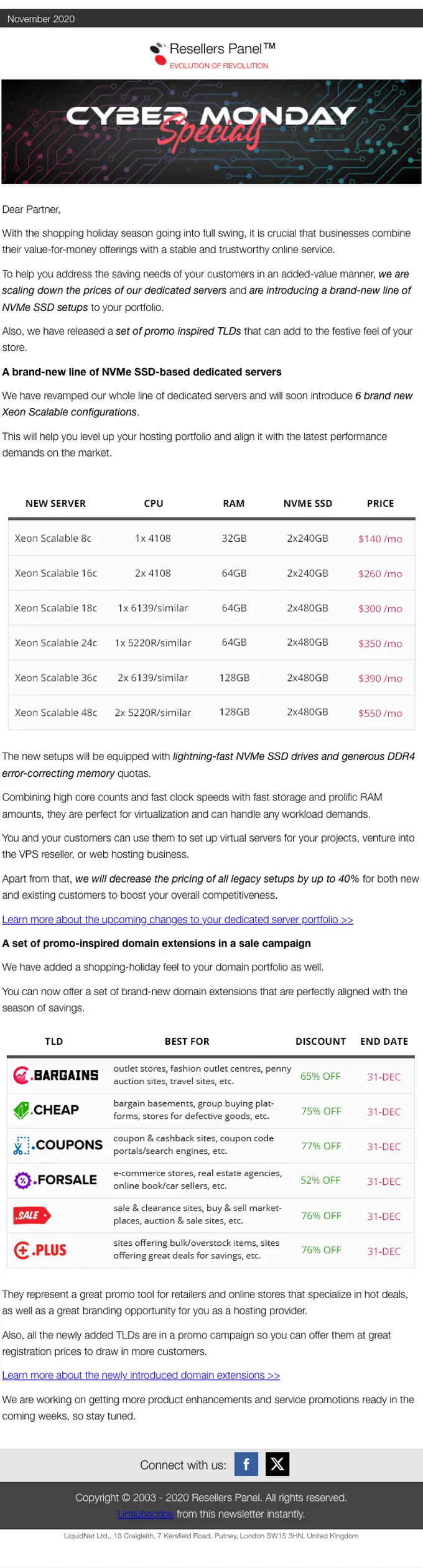 ResellersPanel promotional email, full length