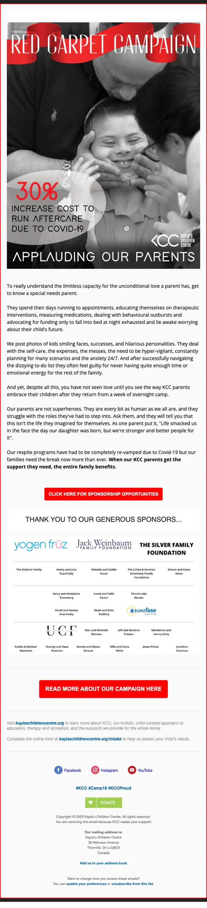 Kayla's Children Centre promotional email, full length