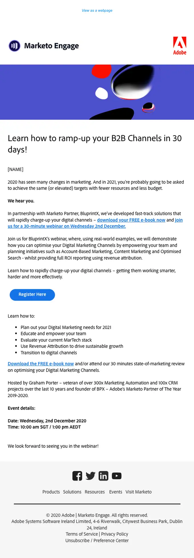 Adobe - Marketo Engage webinar email, full length