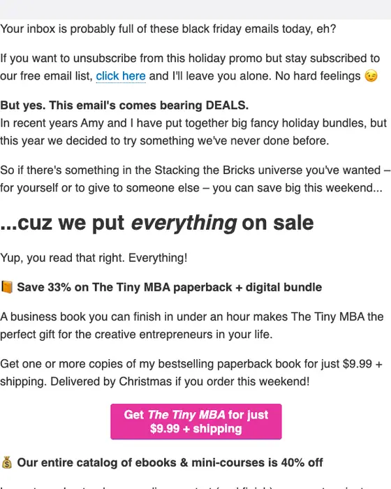 Stacking the Bricks sale email