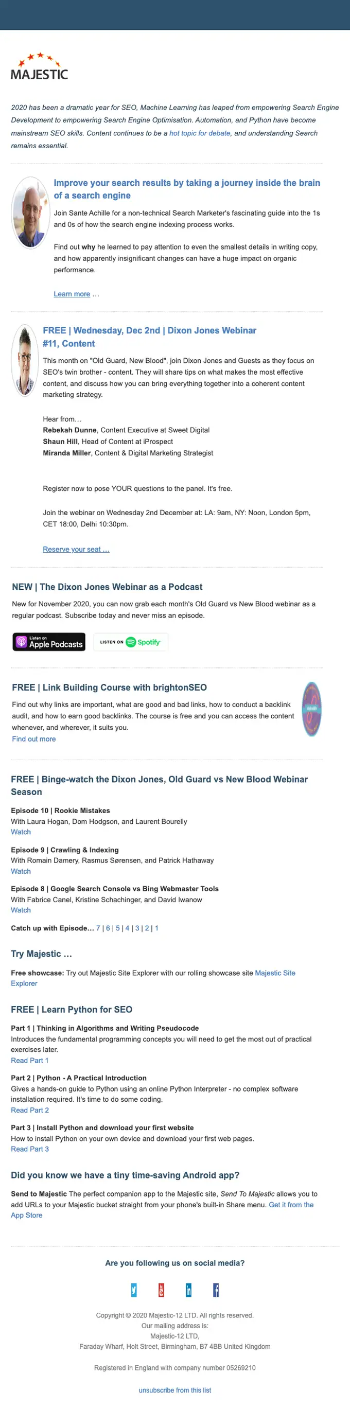 Majestic webinar email, full length