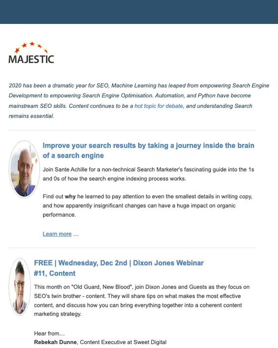 Majestic webinar email