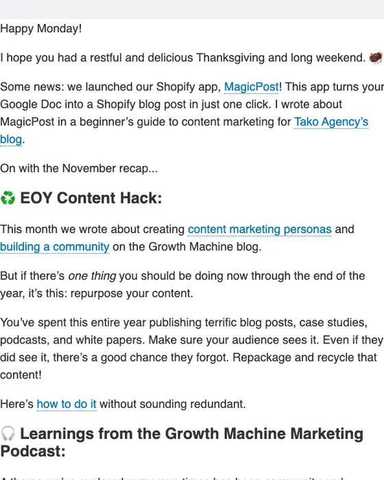 Growth Machine newsletter email