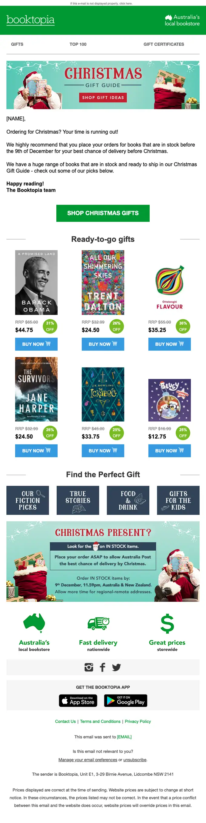 Booktopia Bookstore seasonal email, full length