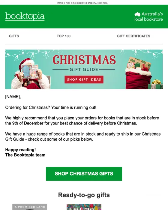 Booktopia Bookstore seasonal email